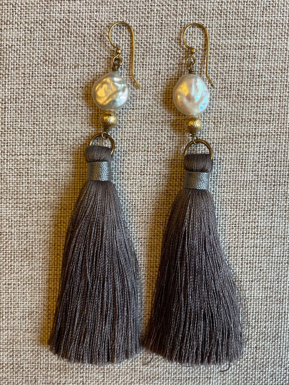 Gray Tassel Fringe Earrings